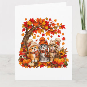Cute Cat Leaf Fall Tree Hello Autumn Card