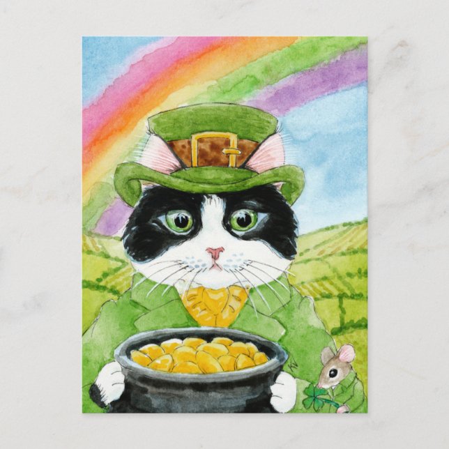 Cute Cat Leprechaun St Paddy's Day Carte postale (Devant)