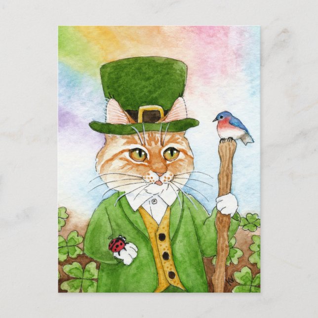 Cute Cat Leprechaun St Paddy's Day Carte postale (Devant)