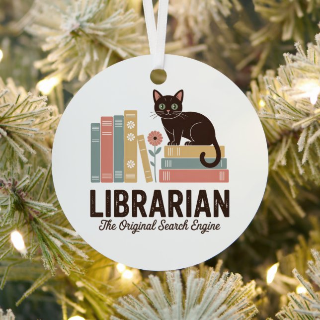 Cute Cat Librarian  Metal Ornament (Insitu)