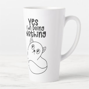 Cute Cat Line Drawing Yes I'm Doing Nothing Latte Mug