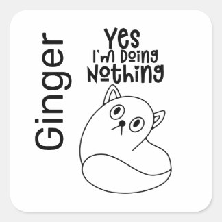 Cute Cat Line Drawing Yes I'm Doing Nothing Square Sticker