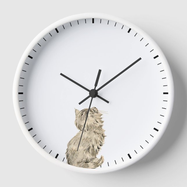 Cute Cat Looking at Clock Hands - Sweet Pet Humour (Front)