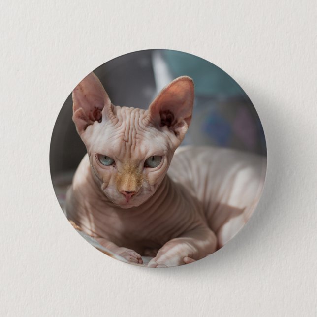 Cute Cat Lounging with no Fur 2 Inch Round Button (Front)