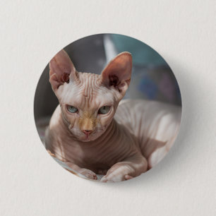 Cute Cat Lounging with no Fur 2 Inch Round Button