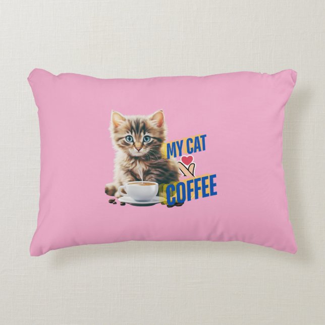 Cute cat love coffee  accent pillow (Front)