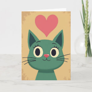 Cute Cat Love Heart Card