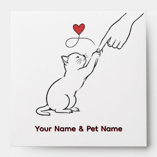 Cute Cat Love Heart Illustration Sweet Pet Lover Envelope