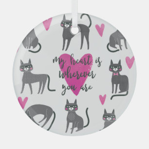 Cute cat: love lettering illustration. glass ornament