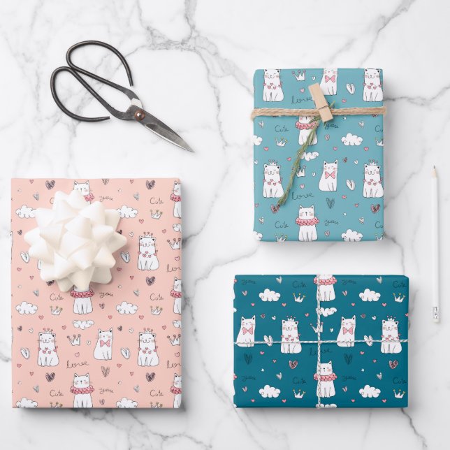 Cute Cat Love You Wrapper Feuilles de papier (Recto)