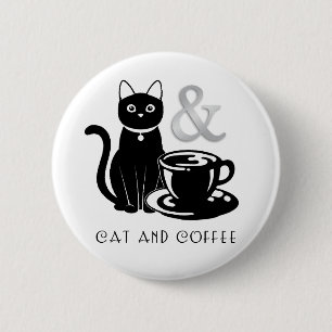 Cute Cat Lover Coffee Lover Black and White 2 Inch Round Button