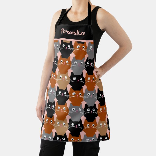 Cute Cat Lover Feline Kittens Pattern Personalized Apron (Insitu)
