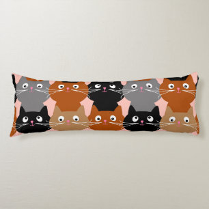 Cute Cat Lover Feline Pets Grey Pink Black Pattern Body Pillow