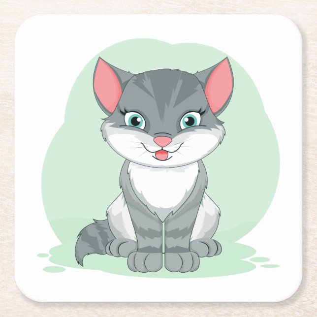 Cute Cat Lover Gift Tabby Kitty Mom Cartoon Kitten Square Paper Coaster (Front)