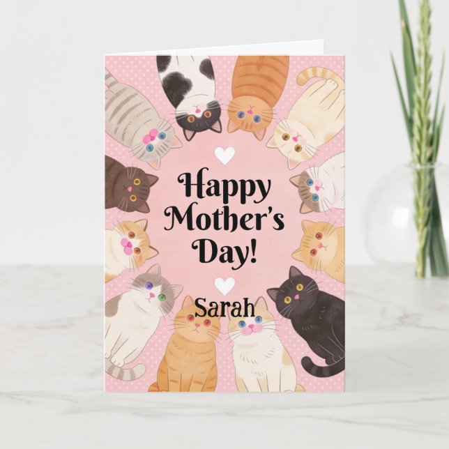 Cute Cat Lover Happy Mothers Day  Card (Front)
