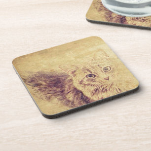 Cute cat lover pencil sketch grey tabby cat coaster