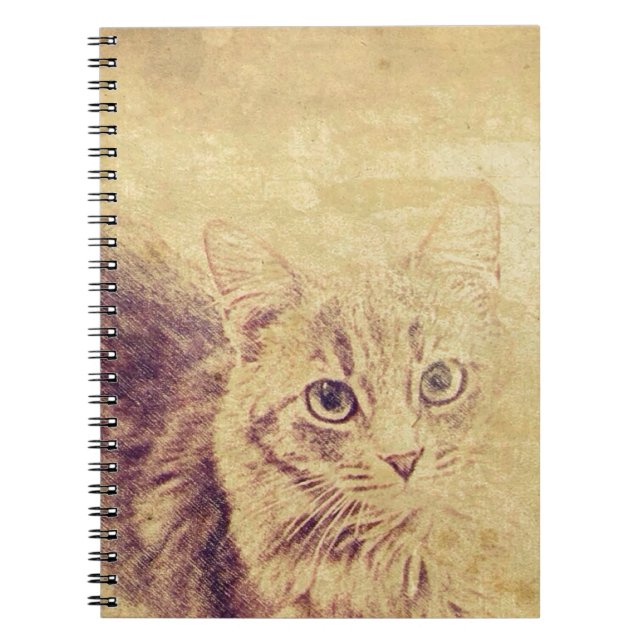 Cute cat lover pencil sketch grey tabby cat notebook (Front)