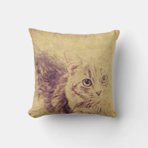Cute cat lover pencil sketch grey tabby cat throw pillow