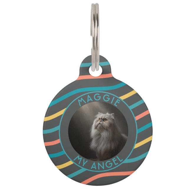 Cute Cat Lover Present Stripes Print Pet Tag (Front)