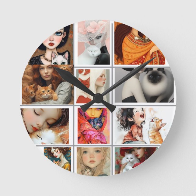cute cat lover  round clock (Front)
