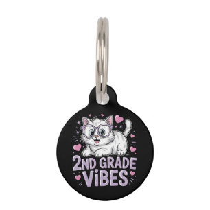 Cute Cat Lover Second Grade Vibes Back To School K Pet Tag