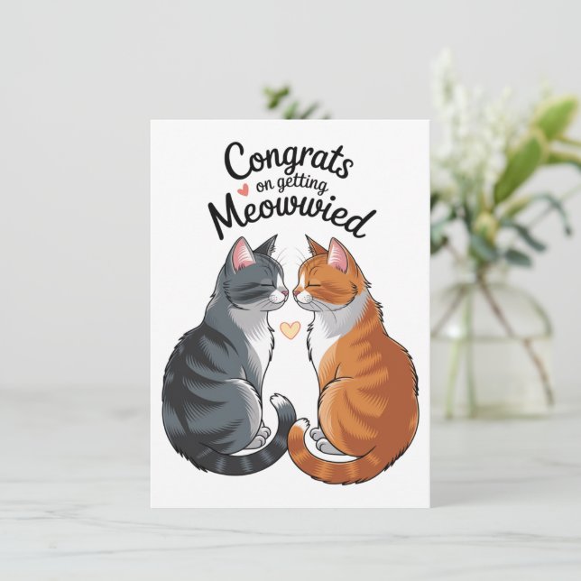 Cute Cat Lover Wedding Congratulations Engagement  Card (Standing Front)