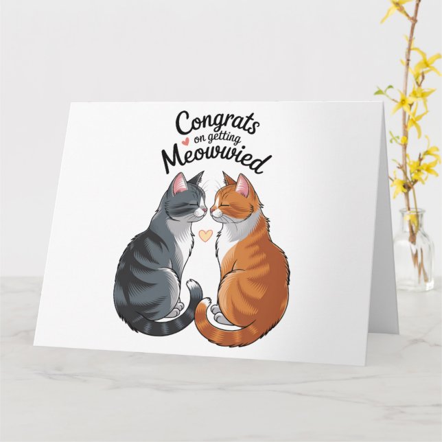 Cute Cat Lover Wedding Congratulations Engagement  Card (Yellow Flower)