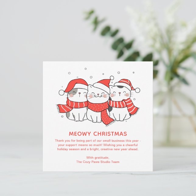 Cute Cat Lovers Christmas Playful Business Holiday Card (Standing Front)