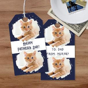 Cute Cat Lovers Personalized Photo Pattern Blue Gift Tags