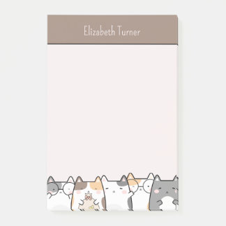 Cute Cat Lovers Pink and Brown Kids Personalized Post-it Notes