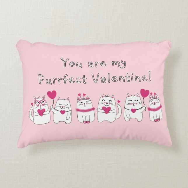 Cute Cat Lovers Valentine's Day Pink  Accent Pillow (Front)