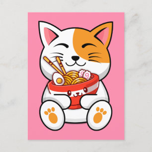 Cute Cat Loving Noodles  Postcard