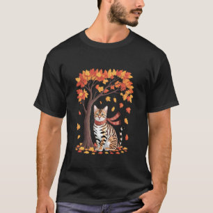 Cute Cat Maple Tree Fall Autumn Thanksgiving T-Shirt