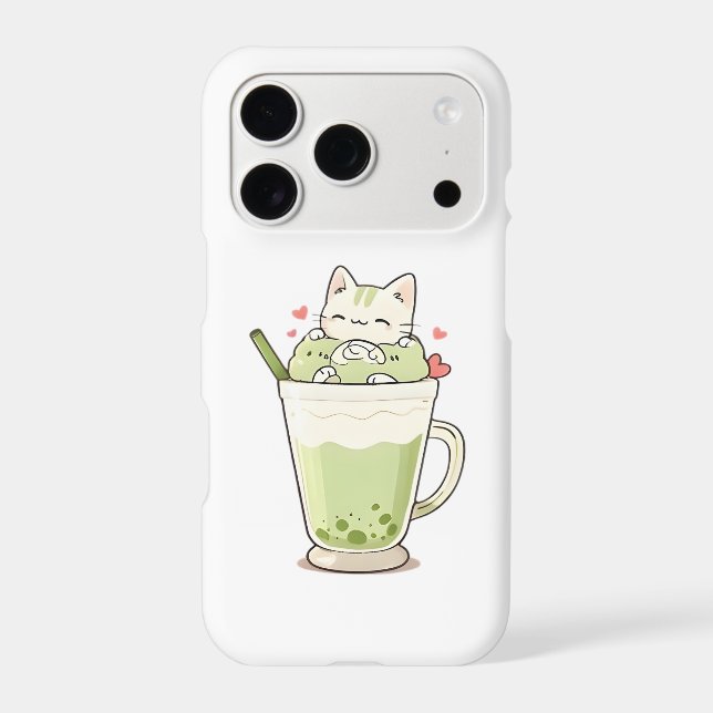 Cute Cat Matcha Boba Drink Kawaii Design (Back)
