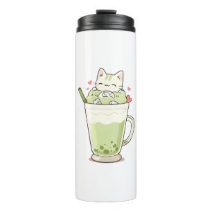Cute Cat Matcha Boba Drink Kawaii Design Thermal Tumbler