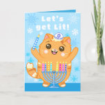 Cute Cat Menorah “Let’s Get Lit” Hanukkah Card<br><div class="desc">This cute happy cat “Let’s Get Lit” menorah Hanukkah card from Cutie Pie Kawaii Designs is just purr-fect with it’s warm wishes inside to friends and family for this special Festival of Lights!</div>