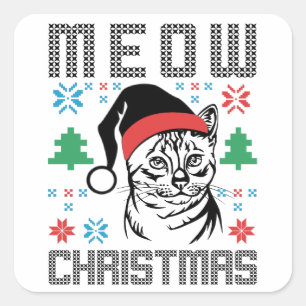 Cute Cat Meow Christmas Kitty Cat Mom Dad Kitten Square Sticker