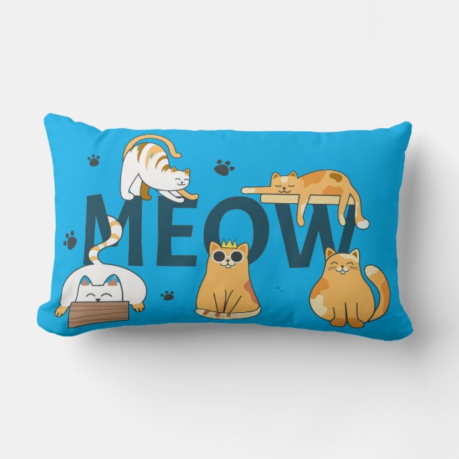 Cute Cat “MEOW” Decorative Lumbar Pillow (Front)