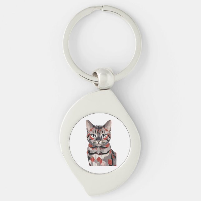 Cute Cat Meow-Geometric Feline Elegance Keychain (Front)