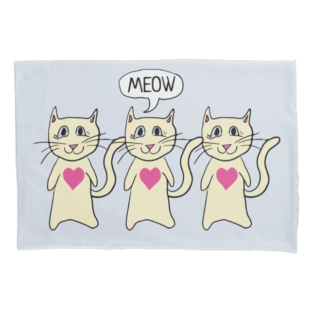 Cute Cat Meow I Love You Pillowcase (Front)
