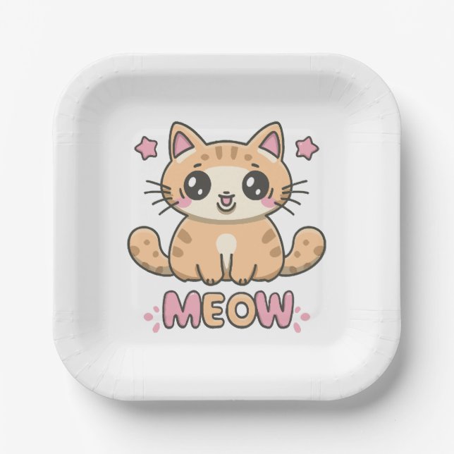cute cat meow paper plate (Front)