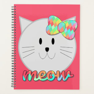 Cute Cat Meow Rainbow Bow Pink Glitter Kitty Kids Planner