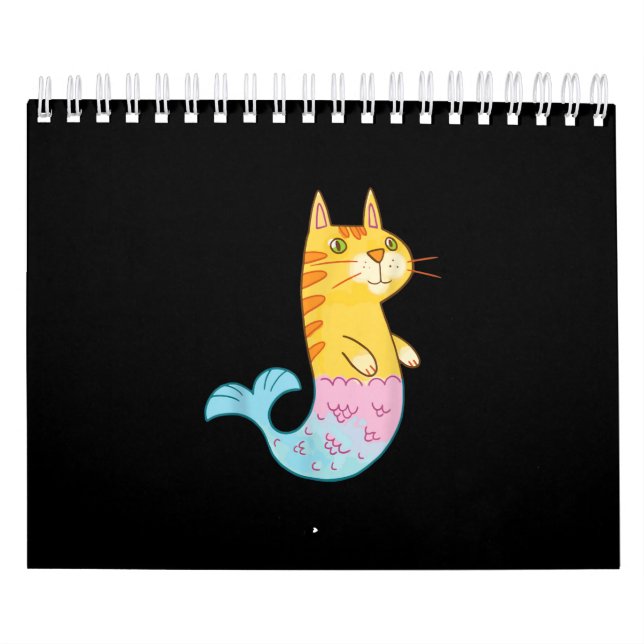 Cute Cat Mermaid Fish Swimming In Sea Calendar (Cover)