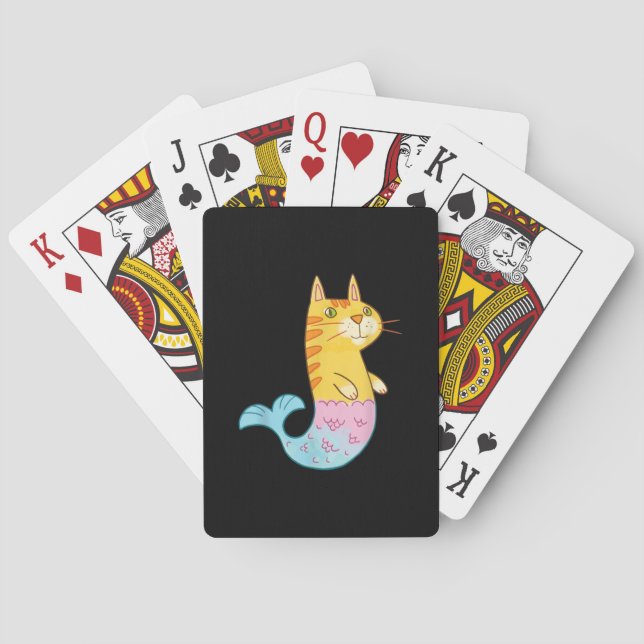Cute Cat Mermaid Fish Swimming In  Sea Gift Playing Cards (Back)