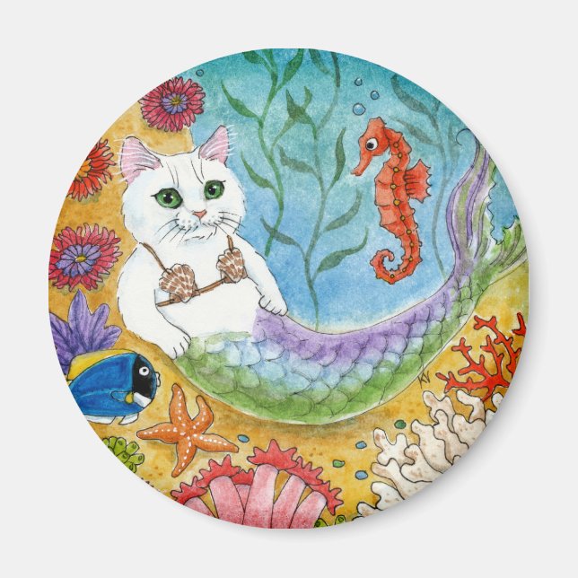 Cute Cat Mermaid Seahorse Underwater magnet (Front)