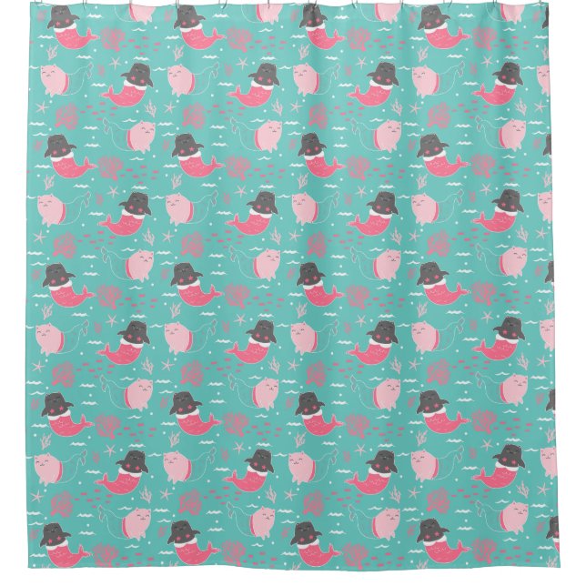 Cute Cat Mermaid Shower Curtain (Front)