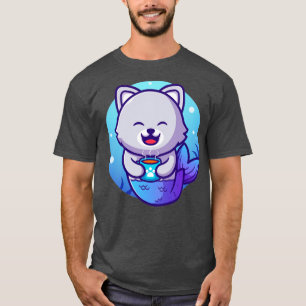 Cute Cat Mermaid With Fish Cartoon T-Shirt