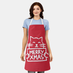 Cute Cat Merry Xmas Apron