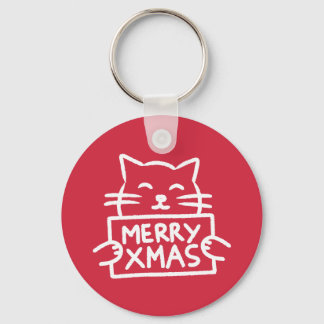 Cute Cat Merry Xmas Keychain