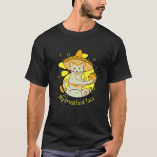 Cute Cat Mexican Holding A Aco For A Breakfast Aco T-Shirt